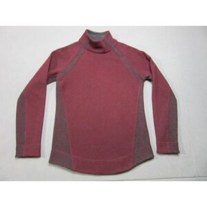 PrAna Sweater Womens Medium Red Wool Blend Knit Mock Neck Knit Snap Pullover